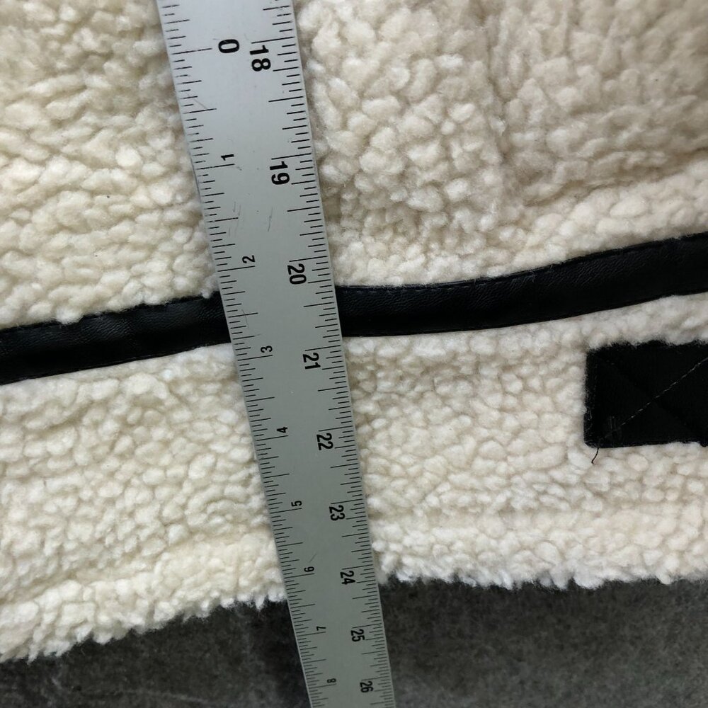 Zara Fleece Biker Jacket Womens S Ivory Faux Shearling Oversized Aviator - Picture 9 of 9